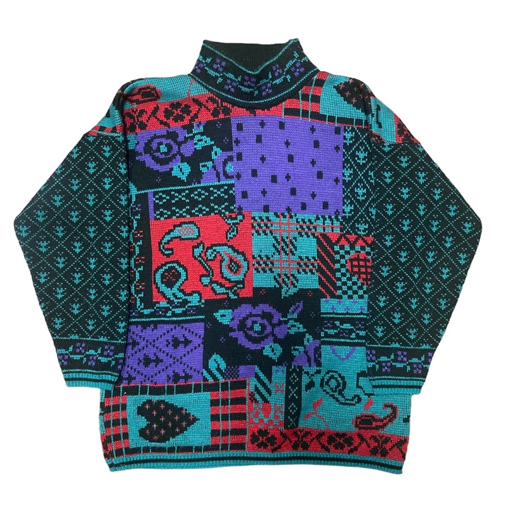 Vintage Jessica Roberts Colorful Sweater Large Coogi‎ Style Colors Made in USA